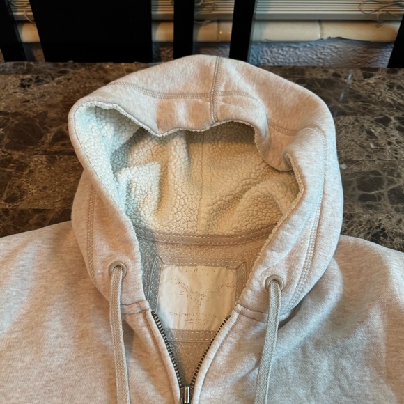 Women's Hoodie Jacket Zip Up Size L Cream and White Athletic Winter Fall - Picture 6 of 9